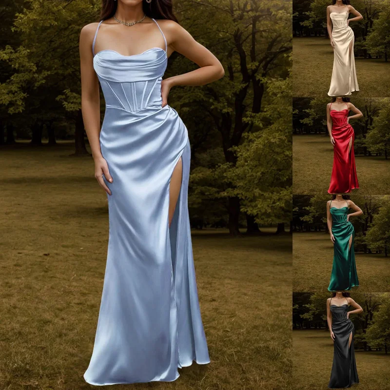 Women Sexy Backless High Slit Suspender Long Cocktail Dress Lace Up High Waist Elegant Formal Evening Party Dress Vestidos
Women Sexy Backless High Slit Suspender Long Cocktail Dress Lace Up High Waist Elegant Formal Evening Party Dress Vestidos