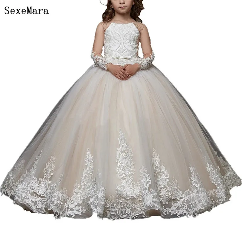 New Beige Princess Wedding Party Gown Lace Applique Pearls Long Sleeve Flower Girl Dress Kid Size 1-14 First Communion Dress
New Beige Princess Wedding Party Gown Lace Applique Pearls Long Sleeve Flower Girl Dress Kid Size 1-14 First Communion Dress