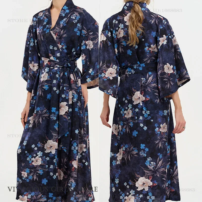 Large Size Female Long Robe Kimono Bathrobe Gown Navy Blue Print Floral Sleepwear Night Dress Loose Silk Satin Homewear Pajama
Large Size Female Long Robe Kimono Bathrobe Gown Navy Blue Print Floral Sleepwear Night Dress Loose Silk Satin Homewear Pajama