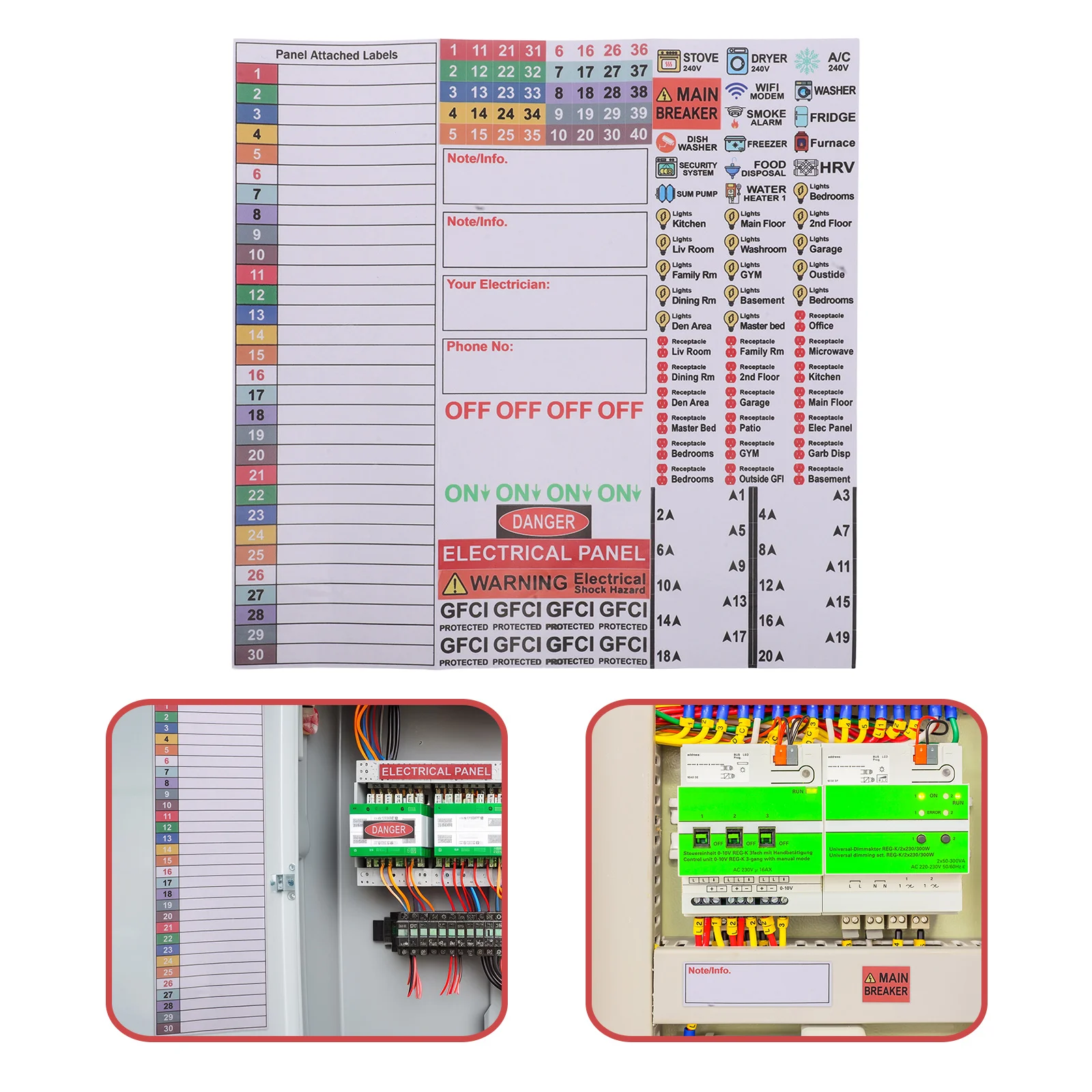 Breaker Panel Labels Electrical Box Sticker Numbers Colorful PVC Waterproof Load Center Adhesive Electrical Panel Label Sheet
Breaker Panel Labels Electrical Box Sticker Numbers Colorful PVC Waterproof Load Center Adhesive Electrical Panel Label Sheet