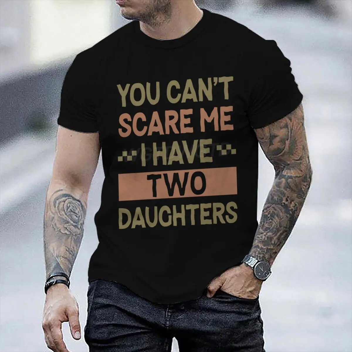 You Can't Scare Me I Have Two Daughters Tshirt Father's Day Fun Daddy T-Shirt Men Round Neck Short Sleeve Tees Male Tshirt Gift
You Can't Scare Me I Have Two Daughters Tshirt Father's Day Fun Daddy T-Shirt Men Round Neck Short Sleeve Tees Male Tshirt Gift