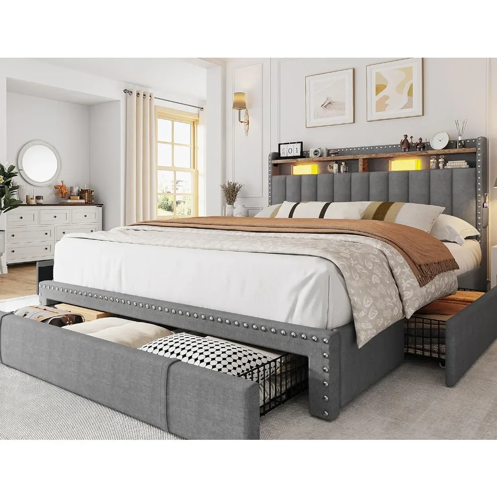 Full Bed Frame with 3 Drawers and 2-Tier Storage Headboard, Wood Slats Support,No-Noise,Easy Assembly,Platform Bed Frame
Full Bed Frame with 3 Drawers and 2-Tier Storage Headboard, Wood Slats Support,No-Noise,Easy Assembly,Platform Bed Frame