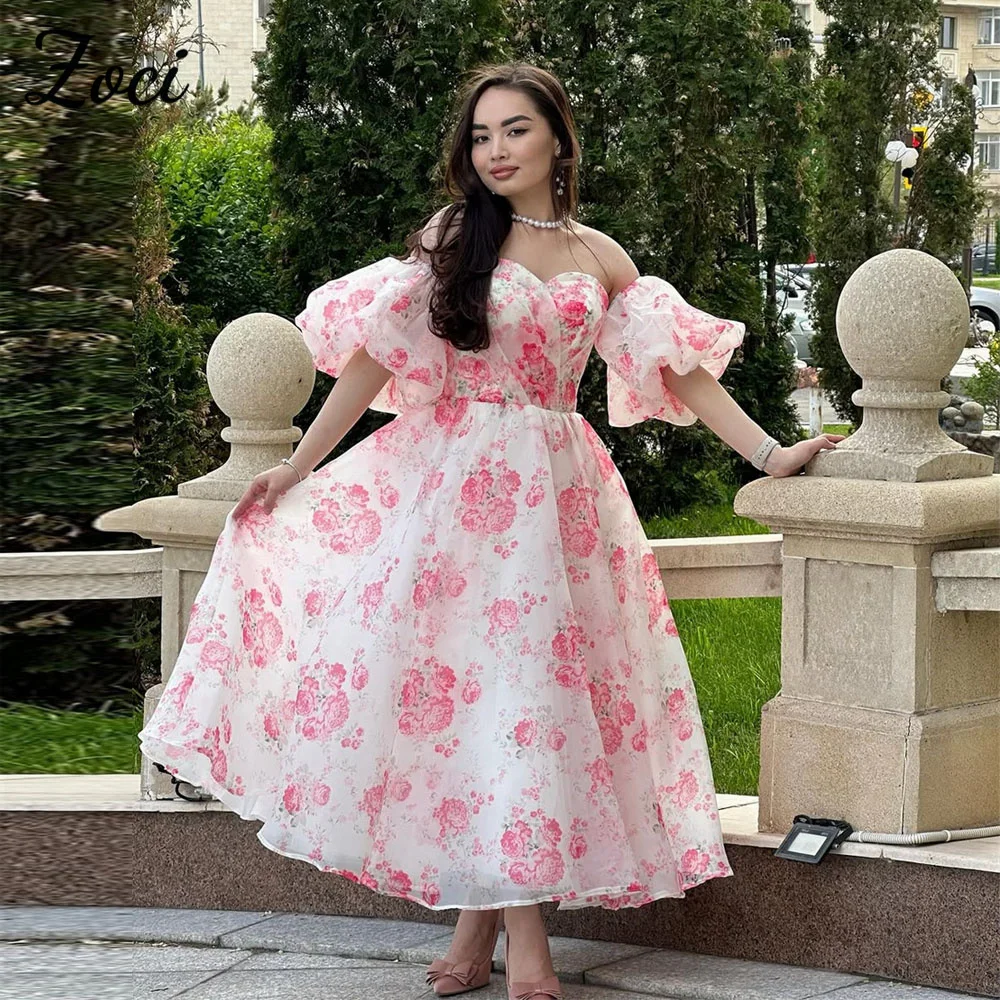 Zoci Sweetheart Pink Evening Dresses Floral Print Lace Short Puff Sleeve Formal Prom Party Gown Customized vestidos de festa
Zoci Sweetheart Pink Evening Dresses Floral Print Lace Short Puff Sleeve Formal Prom Party Gown Customized vestidos de festa