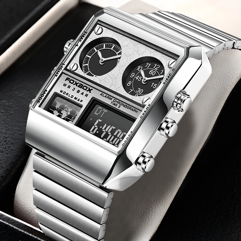 FOXBOX квадратные золотые кварцевые часы для мужчин модные деловые мужские электронные часы светящиеся водонепроницаемые хронограф с несколькими часовыми поясами
FOXBOX квадратные золотые кварцевые часы для мужчин модные деловые мужские электронные часы светящиеся водонепроницаемые хронограф с несколькими часовыми поясами