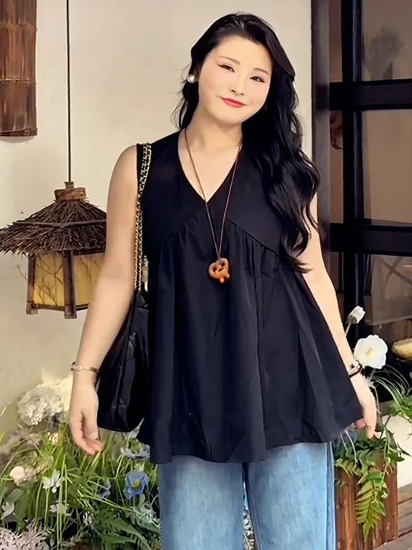 plus Size Women's Black V-Neck Sleeveless Tank Top Loose Fit Beautiful Slimming Summer New Style Casual Wear Daily Look
plus Size Women's Black V-Neck Sleeveless Tank Top Loose Fit Beautiful Slimming Summer New Style Casual Wear Daily Look