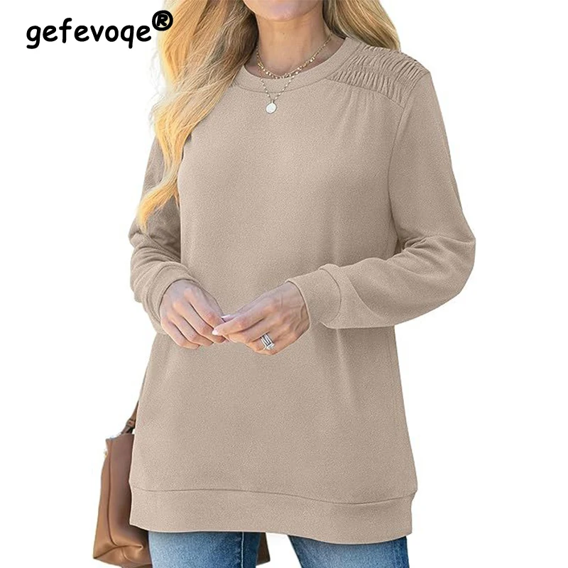 Autumn Winter Women's Round Neck Loose Casual Sweatshirt Female Folds Pocket Fashion Pullover Top Ladies Solid Color T-shirt Tee
Autumn Winter Women's Round Neck Loose Casual Sweatshirt Female Folds Pocket Fashion Pullover Top Ladies Solid Color T-shirt Tee