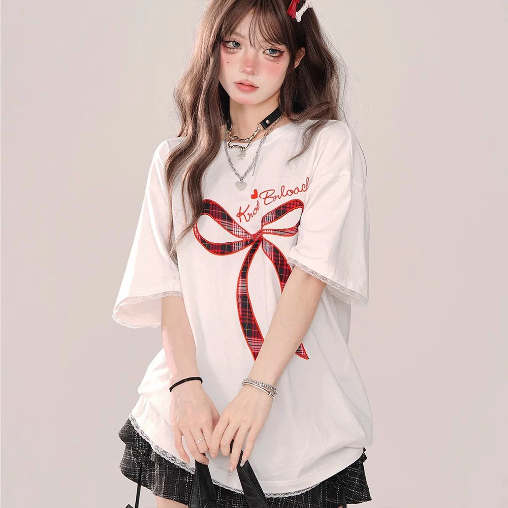 Harajuku Chic Bow Embroidered Women's T-Shirt Short Sleeved Casual T-Shirt O-Neck Fashionable Loose Summer T-Shirt Y2K Top
Harajuku Chic Bow Embroidered Women's T-Shirt Short Sleeved Casual T-Shirt O-Neck Fashionable Loose Summer T-Shirt Y2K Top