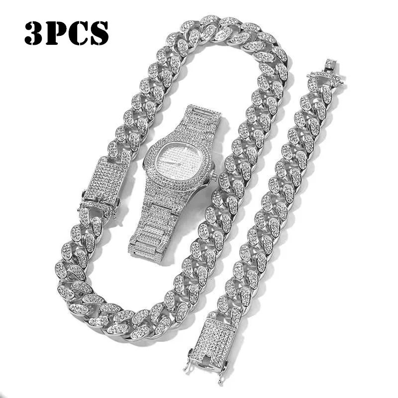 Necklace+Watch+Bracelet Hip Hop Rapper Cuban Chain Gold Color Iced Out Paved Rhinestone Necklace for Men African Jewelry Set
Necklace+Watch+Bracelet Hip Hop Rapper Cuban Chain Gold Color Iced Out Paved Rhinestone Necklace for Men African Jewelry Set