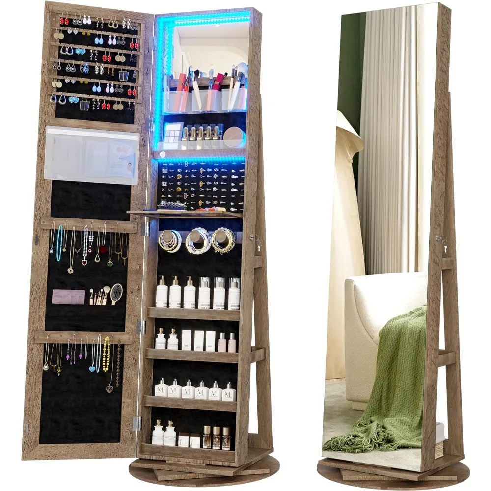 LED Light Jewelry Cabinet with Full Length Mirror 360° Swivel, Large Jewelry Organizer Armoire Lockable Free Standing Mirror
LED Light Jewelry Cabinet with Full Length Mirror 360° Swivel, Large Jewelry Organizer Armoire Lockable Free Standing Mirror