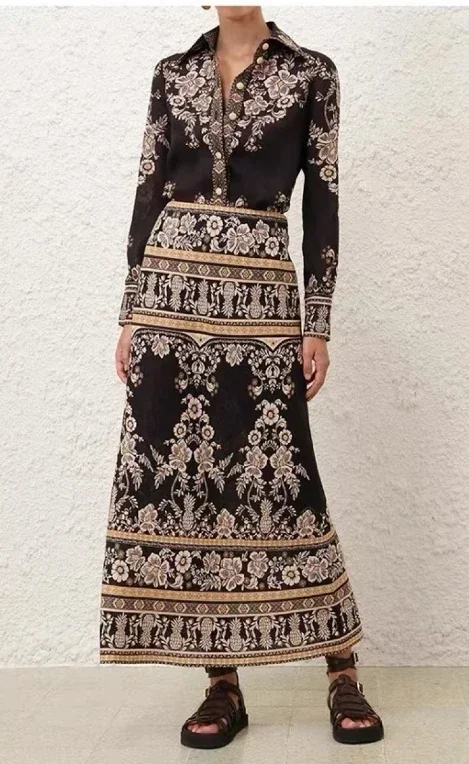 2025 New Black Floral Print Long Sleeve Lapel Blouse Tops and Midi Linen Skirt Two Piece Sets Womens Outifits
2025 New Black Floral Print Long Sleeve Lapel Blouse Tops and Midi Linen Skirt Two Piece Sets Womens Outifits