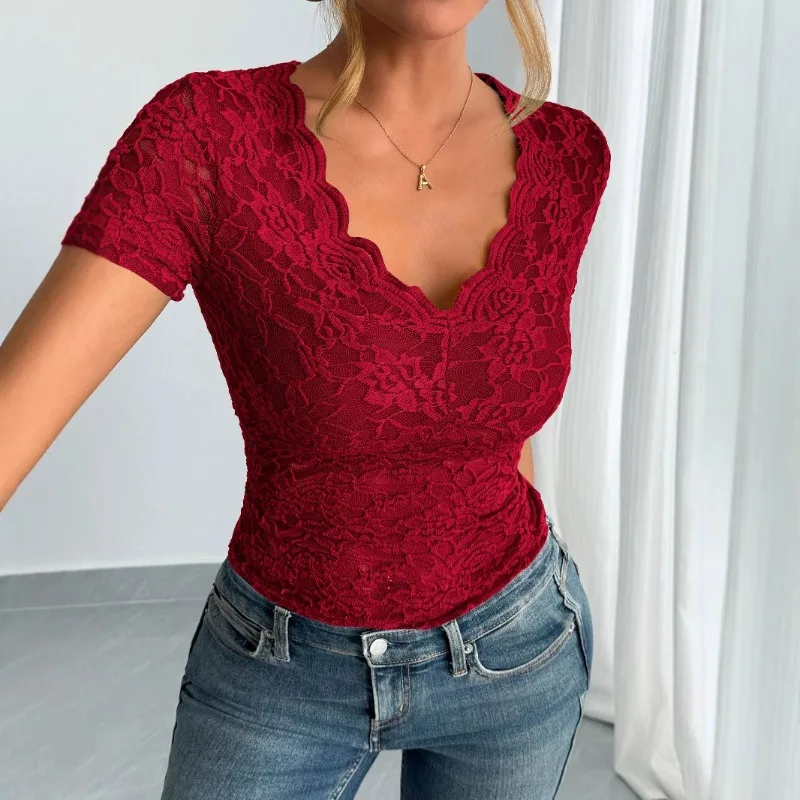 Elegant Green Lace V-Neck Short Sleeve Bodysuit Women's Slim Fit Sheer Mesh Party Top
Elegant Green Lace V-Neck Short Sleeve Bodysuit Women's Slim Fit Sheer Mesh Party Top