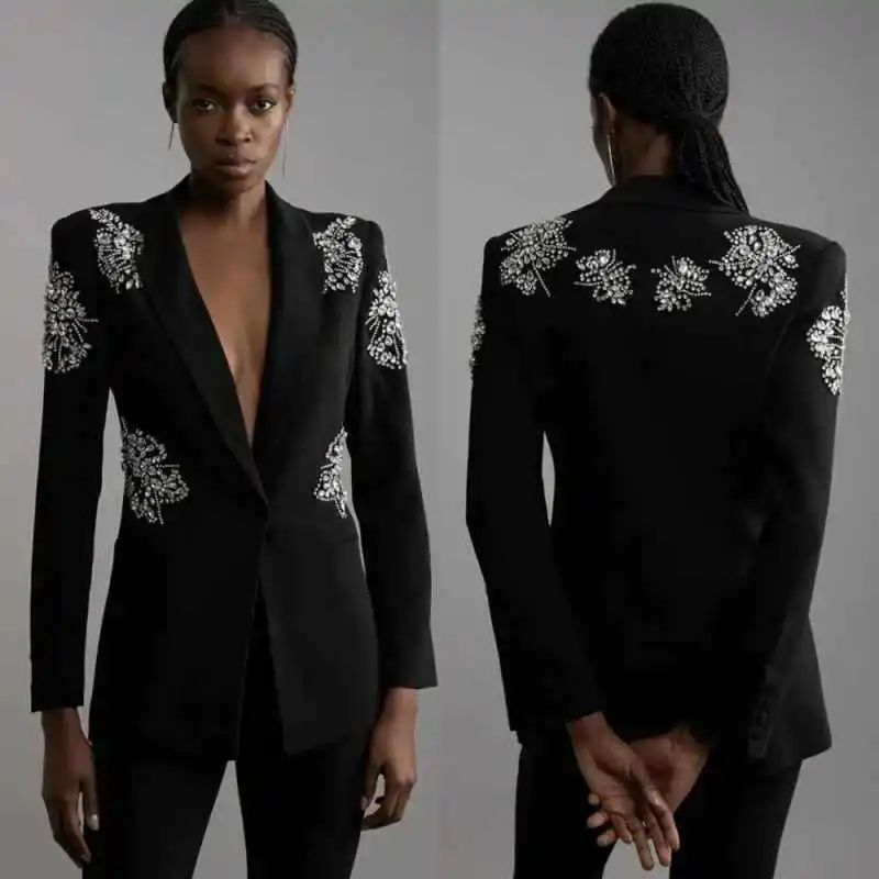 Luxury Crystals Women's Suits Deep V Neck Long Sleeve Jacket Sets Office Ladies Work Customized 2 Pieces Outfits
Luxury Crystals Women's Suits Deep V Neck Long Sleeve Jacket Sets Office Ladies Work Customized 2 Pieces Outfits