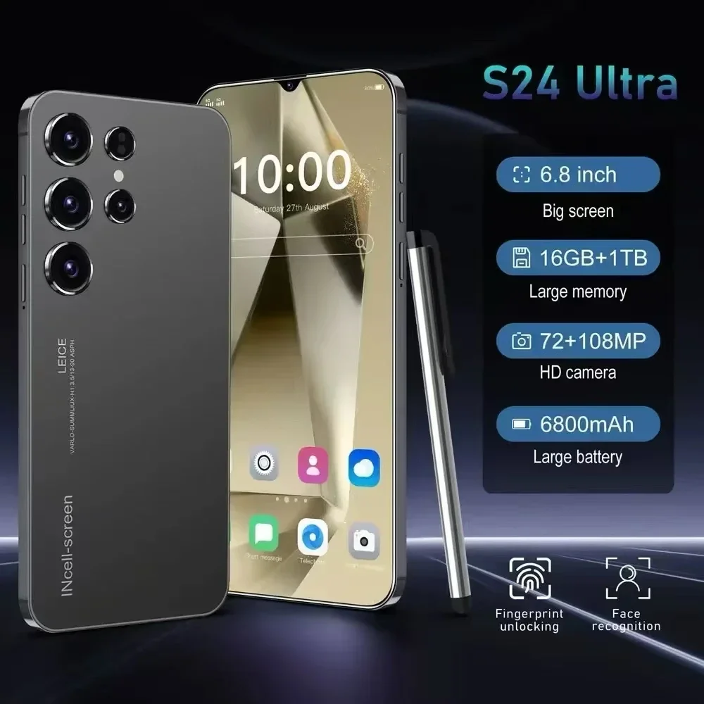 S24 Ultra 5G Smartphone 6.8HD Original Cellphones Snapdragon 8 gen 3 Android 14 Cell Phone 6800mAh Global Version Mobile Phones
S24 Ultra 5G Smartphone 6.8HD Original Cellphones Snapdragon 8 gen 3 Android 14 Cell Phone 6800mAh Global Version Mobile Phones