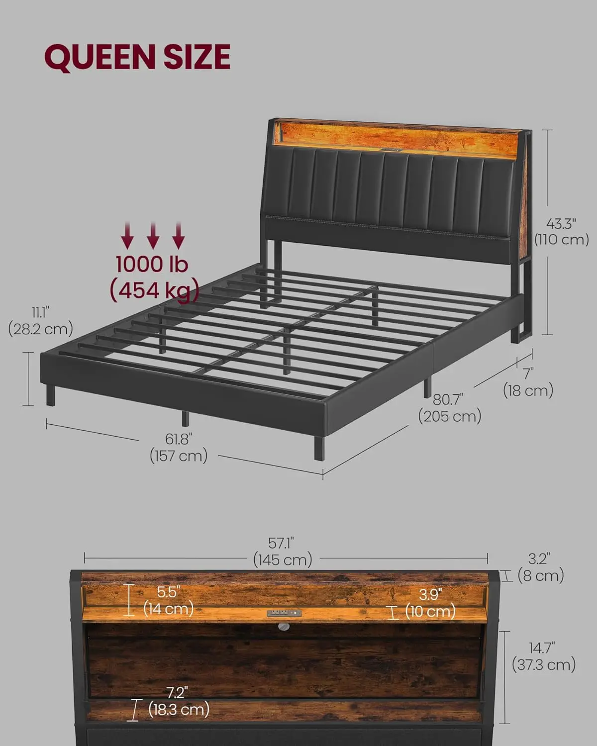 LED Bed Frame Queen Size, Storage Headboard and Charging Station, Queen Bed Frame with 2 AC Outlets
LED Bed Frame Queen Size, Storage Headboard and Charging Station, Queen Bed Frame with 2 AC Outlets