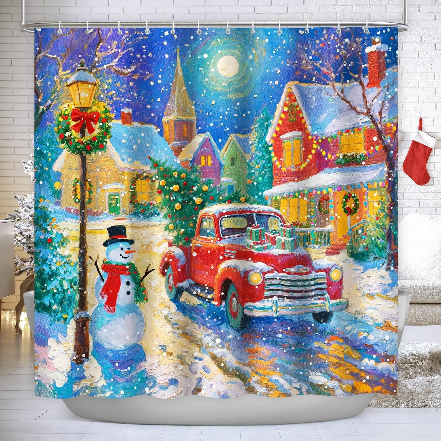 Christmas Snowy Village Shower Curtain Polyester Holiday Xmas Decor Bathroom Winter Family Retro Scene Bath Liner Gift
Christmas Snowy Village Shower Curtain Polyester Holiday Xmas Decor Bathroom Winter Family Retro Scene Bath Liner Gift