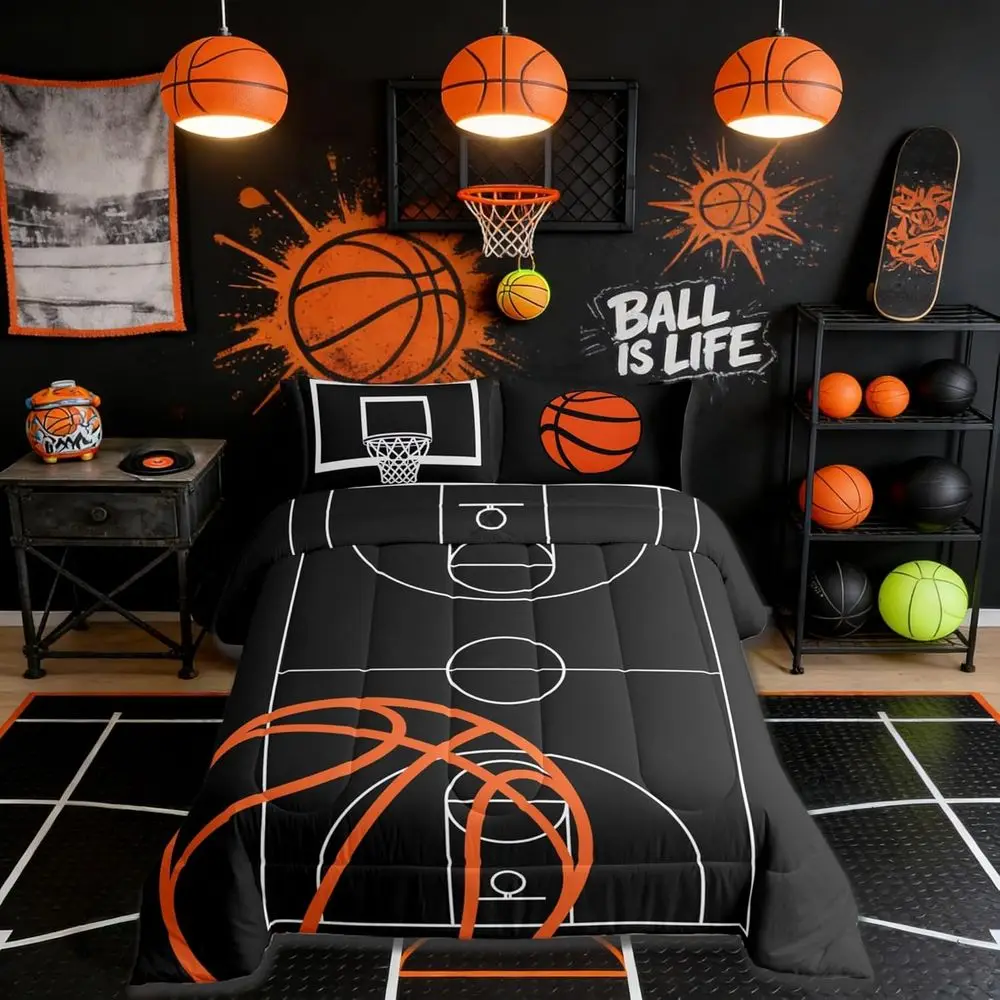 King Size 3D Basketball Themed Comforter Set with 2 Pillowcases, Orange Basketball and Hoop Design, Perfect for Boys and Teens
King Size 3D Basketball Themed Comforter Set with 2 Pillowcases, Orange Basketball and Hoop Design, Perfect for Boys and Teens
