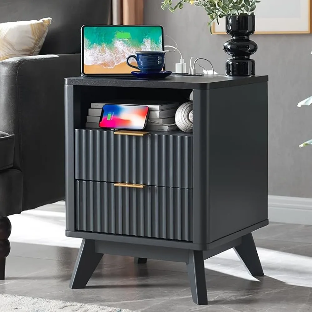 Fluted Nightstand Set of with Charging Station, 18" Modern SideTable with Faux Marble Top, 2 Drawer End Table w/Storage
Fluted Nightstand Set of with Charging Station, 18" Modern SideTable with Faux Marble Top, 2 Drawer End Table w/Storage