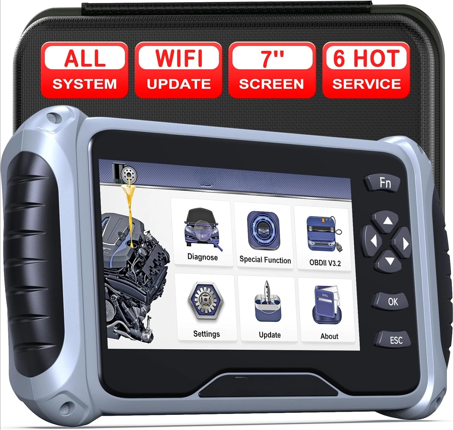 IF745 OBD2 Scanner Diagnostic Tool, All System HVAC Car Diagnostics with 7" Screen, ABS Brake Bleed-BMS-Oil Reset
IF745 OBD2 Scanner Diagnostic Tool, All System HVAC Car Diagnostics with 7" Screen, ABS Brake Bleed-BMS-Oil Reset