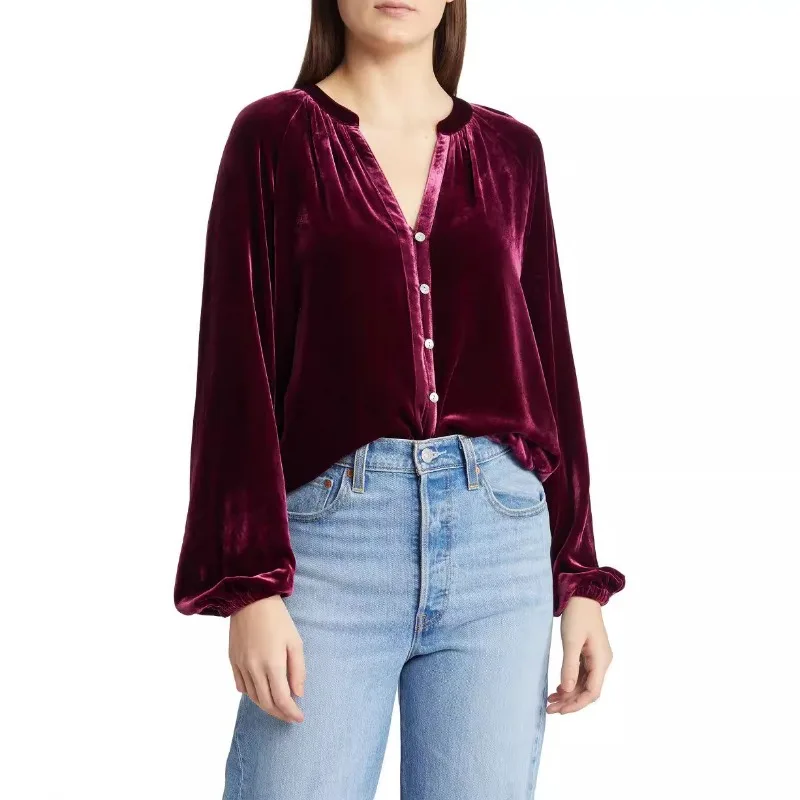 Vintage V-neck Long-sleeved Shirt Velvet Versatile Blouses Womens Tops Design High-quality Single-breasted Shirts One-pieces
Vintage V-neck Long-sleeved Shirt Velvet Versatile Blouses Womens Tops Design High-quality Single-breasted Shirts One-pieces