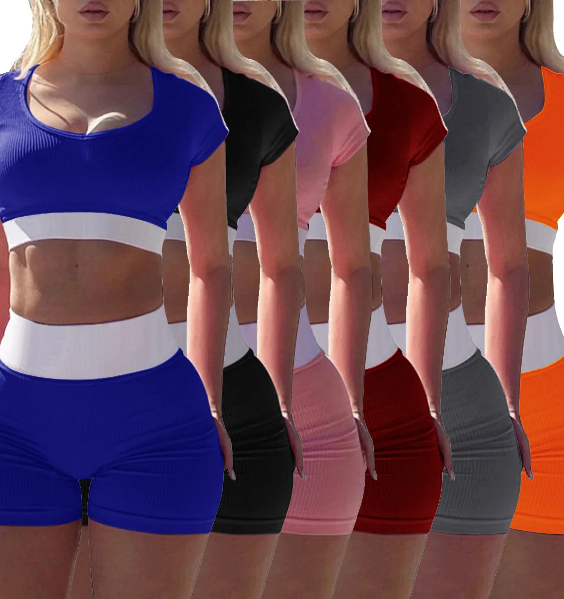 HAOOHU Autumn women's new color collision U-neck short-sleeved shorts two-piece sexy navel yoga sports and leisure suit summer
HAOOHU Autumn women's new color collision U-neck short-sleeved shorts two-piece sexy navel yoga sports and leisure suit summer