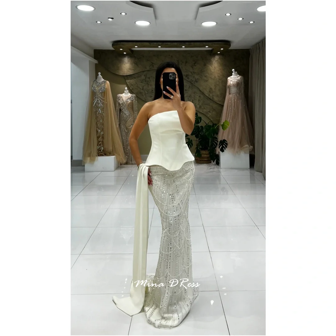 Mina Customized White Luxurious Women's Evening Dresses for Formal Occasions Beads Tube Top Arabic Evening Dress Luxury Elegant
Mina Customized White Luxurious Women's Evening Dresses for Formal Occasions Beads Tube Top Arabic Evening Dress Luxury Elegant
