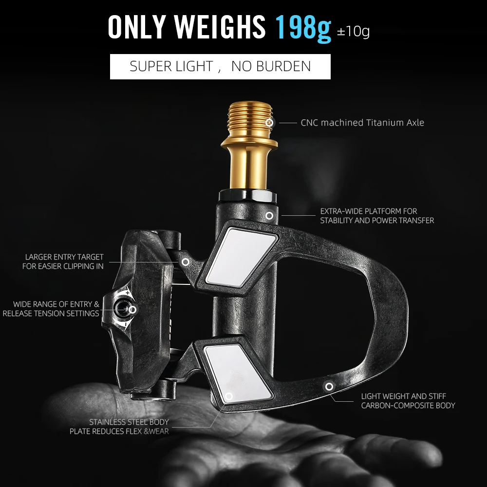 RYET 198g Ultralight Road Bike Pedals CNC Titanium Spindle DU+3 Sealed Bearings 6° Carbon Float for Road Bike Cycling Parts
RYET 198g Ultralight Road Bike Pedals CNC Titanium Spindle DU+3 Sealed Bearings 6° Carbon Float for Road Bike Cycling Parts