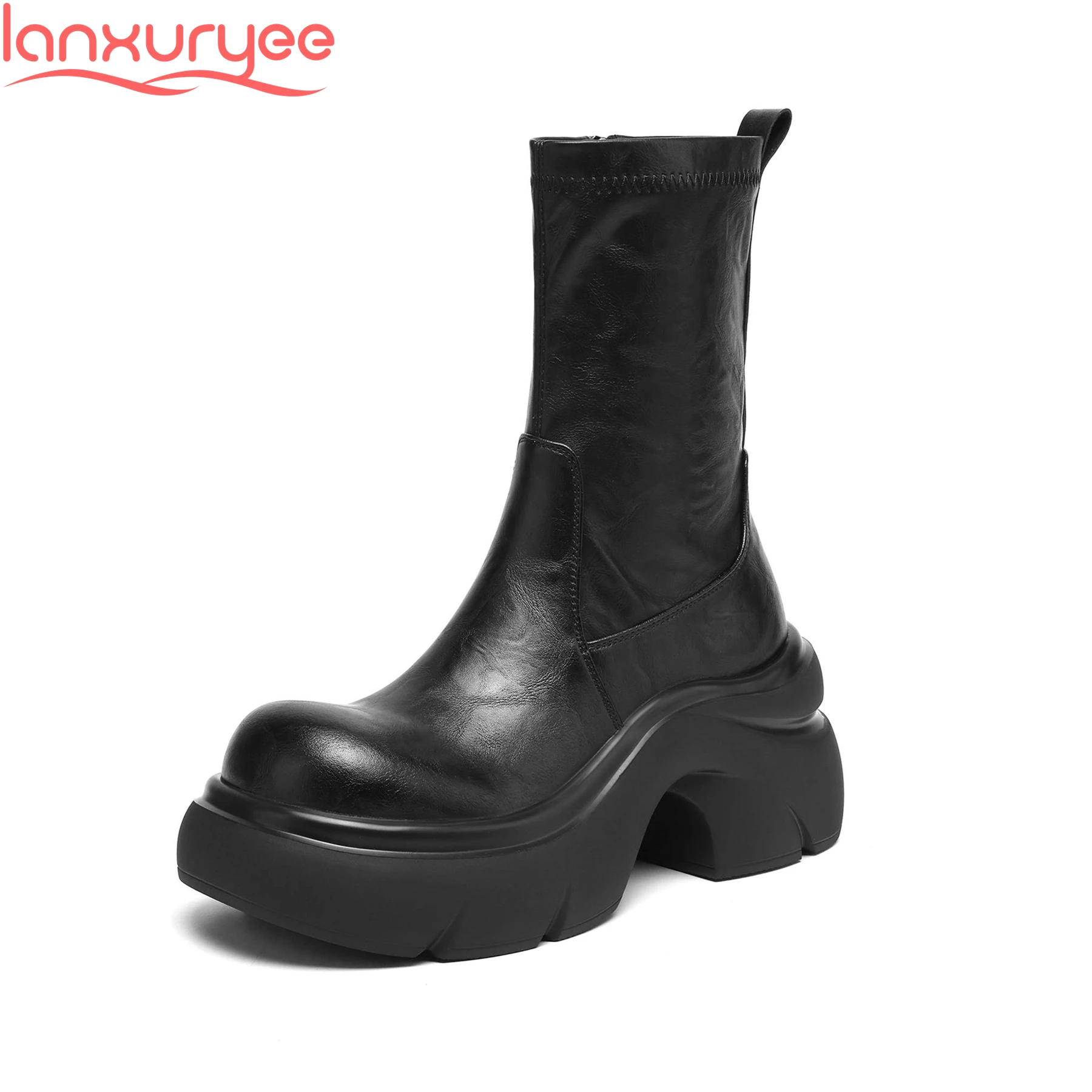 Lanxuryee Cow Skin Thick Bottom Modern Stretch Boots Casual Winter Autumn Dating Party Nightclub Platform Women Mid-calf Boots
Lanxuryee Cow Skin Thick Bottom Modern Stretch Boots Casual Winter Autumn Dating Party Nightclub Platform Women Mid-calf Boots