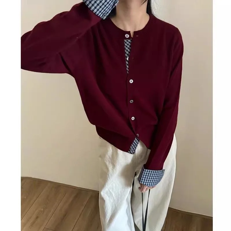 Ankela Red Faux Two-Piece Plaid Casual Vintage Round-Neck Knitted Cardigan Sweater Coat
Ankela Red Faux Two-Piece Plaid Casual Vintage Round-Neck Knitted Cardigan Sweater Coat