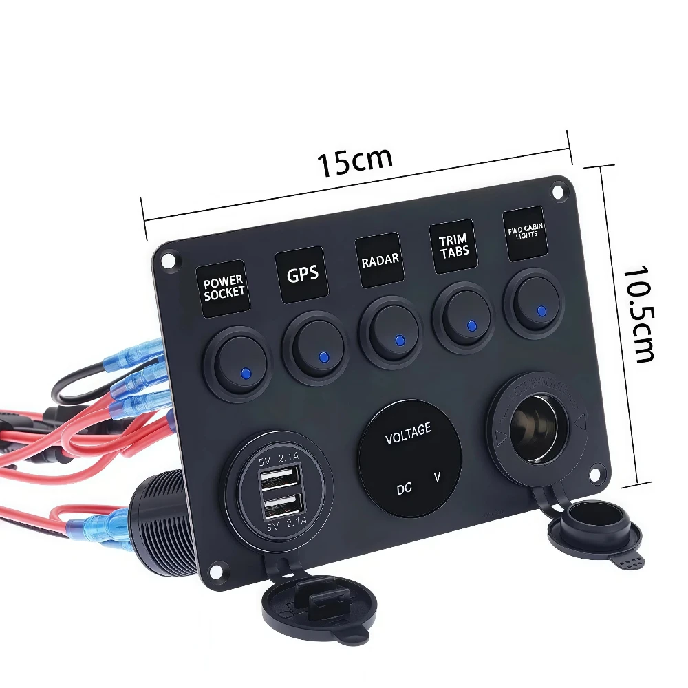 5-Button Switch Panel With LED Digital Voltmeter Cigarette Lighter Socket And USB 12-24V Vehicle/Marine Conversion Switch Panel
5-Button Switch Panel With LED Digital Voltmeter Cigarette Lighter Socket And USB 12-24V Vehicle/Marine Conversion Switch Panel