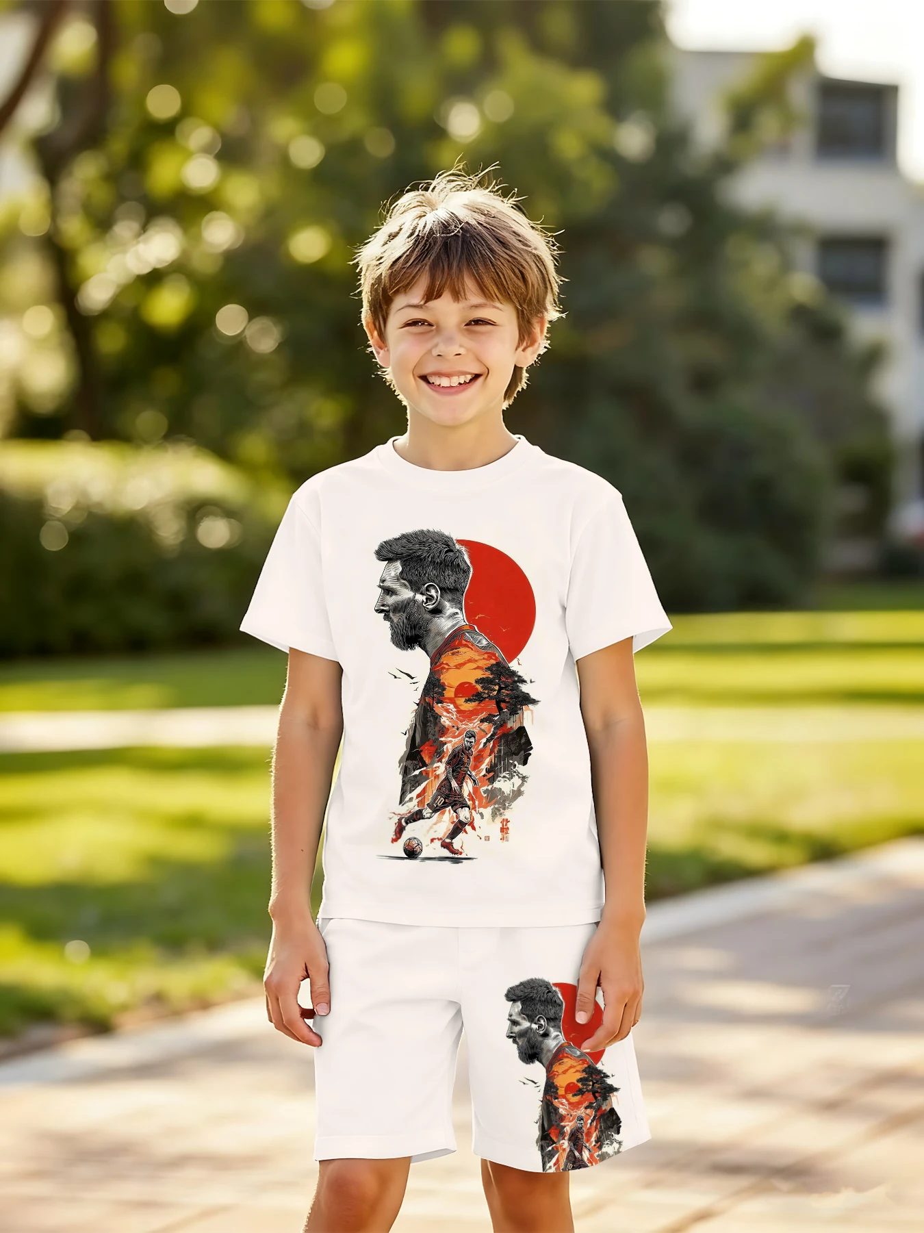Ink Wash Illustration Kids Set of Football Stars, Boys' Summer Casual Sports T-Shirt + Shorts Two-Piece Outfit
Ink Wash Illustration Kids Set of Football Stars, Boys' Summer Casual Sports T-Shirt + Shorts Two-Piece Outfit