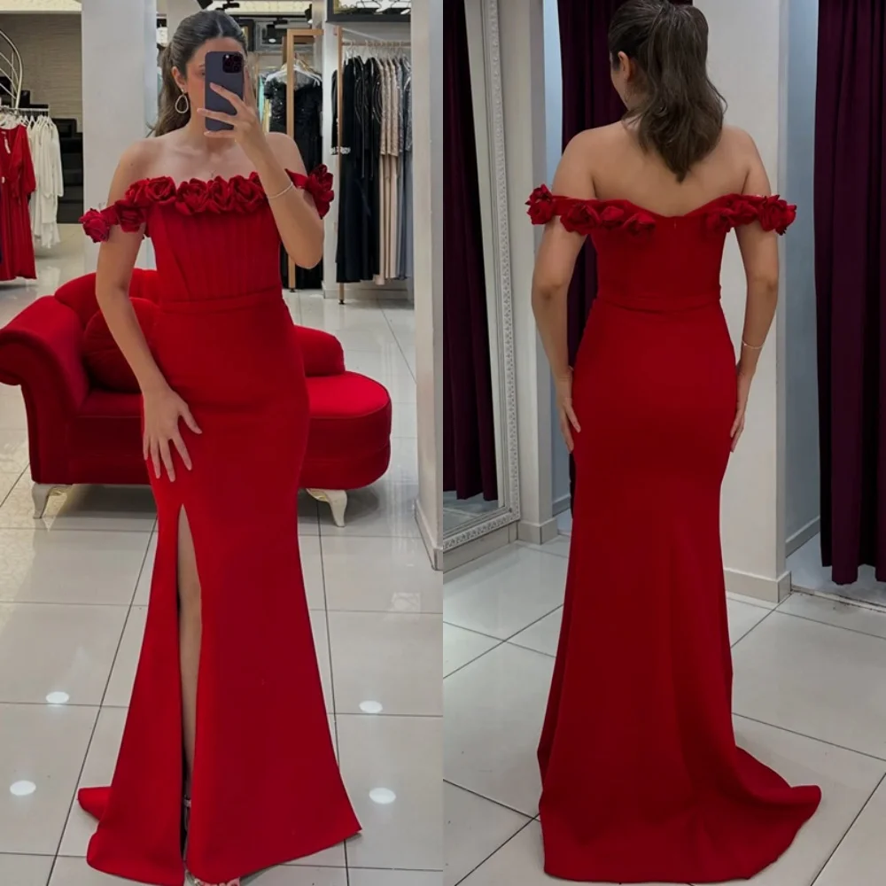 Customized Simple Red Jersey Evening Dress Classic Strapless Off the Shoulder Zipper Back Mermaid Flowers Special Occasion Gowns
Customized Simple Red Jersey Evening Dress Classic Strapless Off the Shoulder Zipper Back Mermaid Flowers Special Occasion Gowns