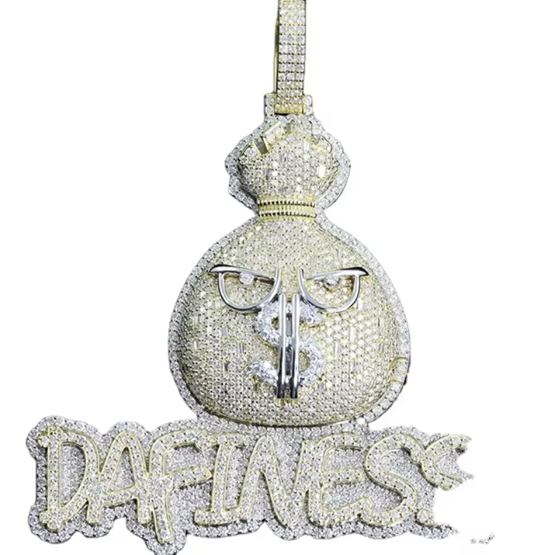 LYEE CYEE Money Bag Pendant Necklace: Iced Out with Real Moissanite! DAFINESSA Custom Script, Hip Hop Bling for Men & Women.
LYEE CYEE Money Bag Pendant Necklace: Iced Out with Real Moissanite! DAFINESSA Custom Script, Hip Hop Bling for Men & Women.