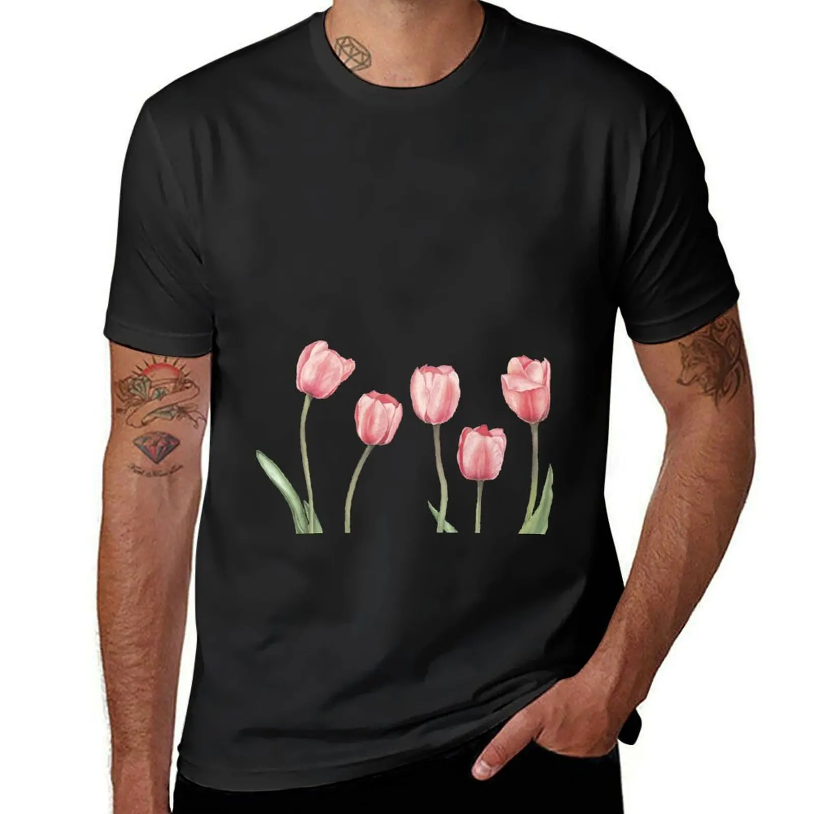 Pink tulips with leaves, watercolor T-Shirt korean fashion Aesthetic clothing anime t shirt for men
Pink tulips with leaves, watercolor T-Shirt korean fashion Aesthetic clothing anime t shirt for men
