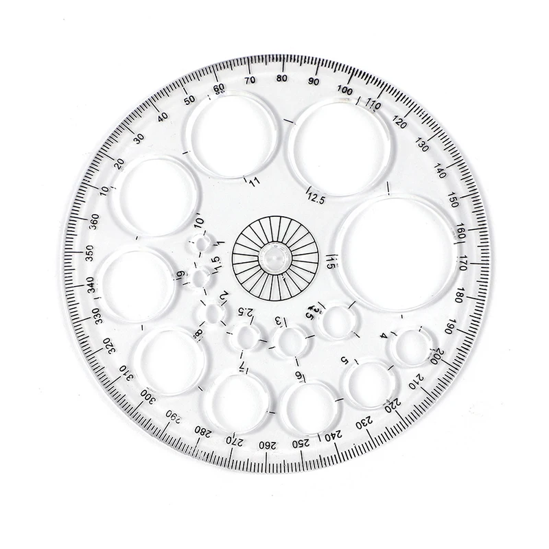 Multifunctional Geometric Template Measuring Ruler 360 Degree Round Ruler Circles Drawing Shape Template Ruler for Office School
Multifunctional Geometric Template Measuring Ruler 360 Degree Round Ruler Circles Drawing Shape Template Ruler for Office School