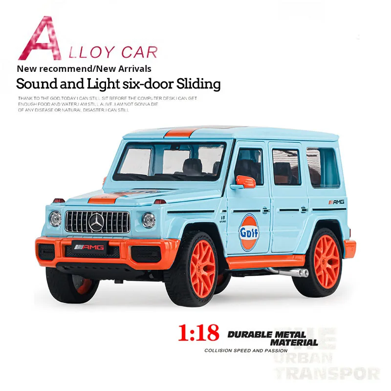 1:18 Diecast G63 Gulf Oil Edition Off-road Model Car with 6 Opening Doors Sound & Light Pull-back Function Kids Gift
1:18 Diecast G63 Gulf Oil Edition Off-road Model Car with 6 Opening Doors Sound & Light Pull-back Function Kids Gift