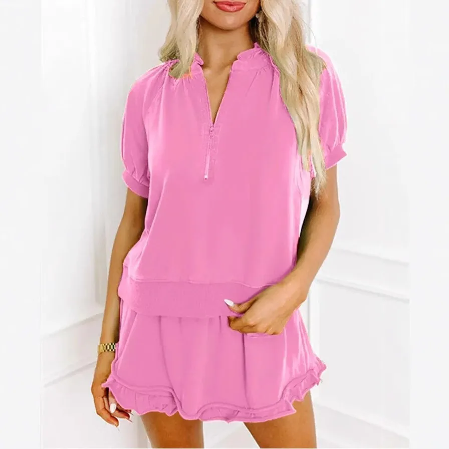Summer Women's Suit Shorts 2 Piece Set Solid Color Short Pants Two Piece Set Loose Fit Capris Elastic Waist Crop Pants Women's
Summer Women's Suit Shorts 2 Piece Set Solid Color Short Pants Two Piece Set Loose Fit Capris Elastic Waist Crop Pants Women's