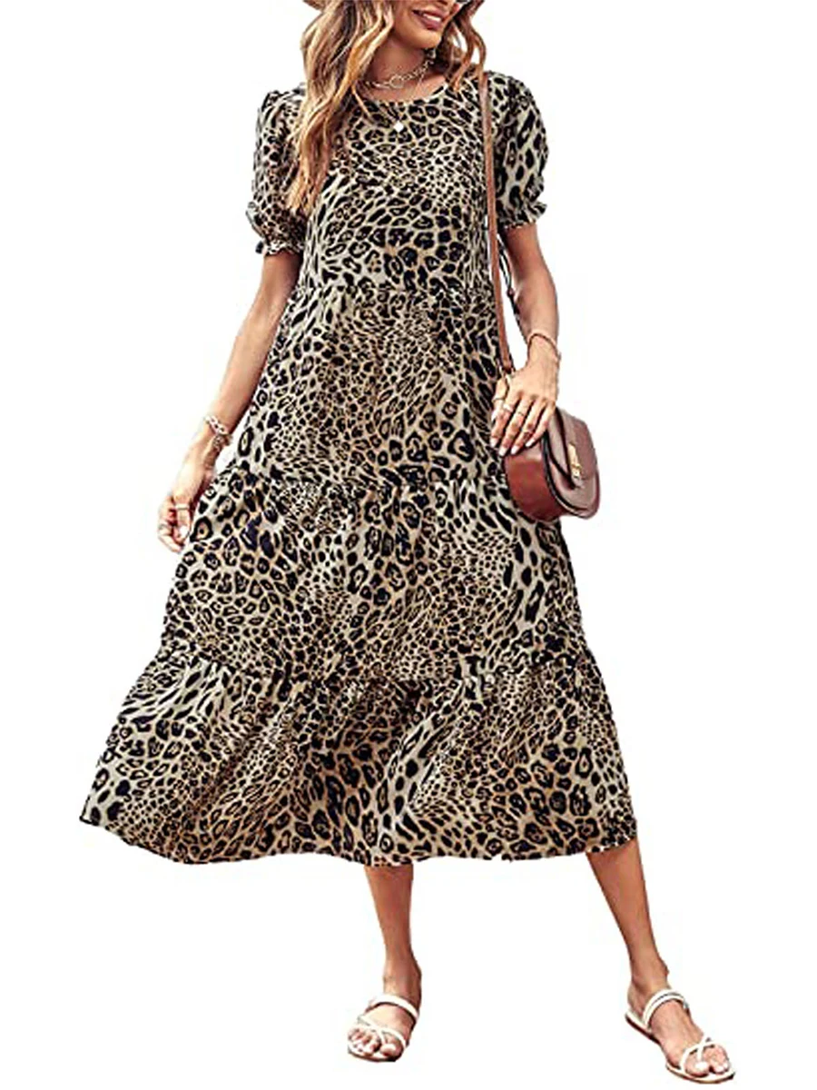 Women Casual Summer Long Dress Short Sleeve O Neck A-line Dress Print Dress Loose Big Hem Long Beach
Women Casual Summer Long Dress Short Sleeve O Neck A-line Dress Print Dress Loose Big Hem Long Beach