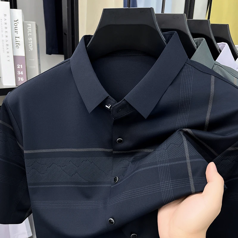 TFETTERS Summer Business Men Short Sleeve Shirt Mountain Line Grid Jacquard Ice Silk Office Daily Blouse Wrinkle Free Quick Dry
TFETTERS Summer Business Men Short Sleeve Shirt Mountain Line Grid Jacquard Ice Silk Office Daily Blouse Wrinkle Free Quick Dry