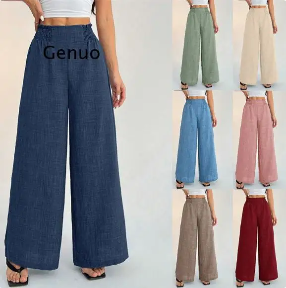 2026 Women Solid Color Wide Leg Pants Elastic Waist Smocked High Waist Casual Trousers
2026 Women Solid Color Wide Leg Pants Elastic Waist Smocked High Waist Casual Trousers