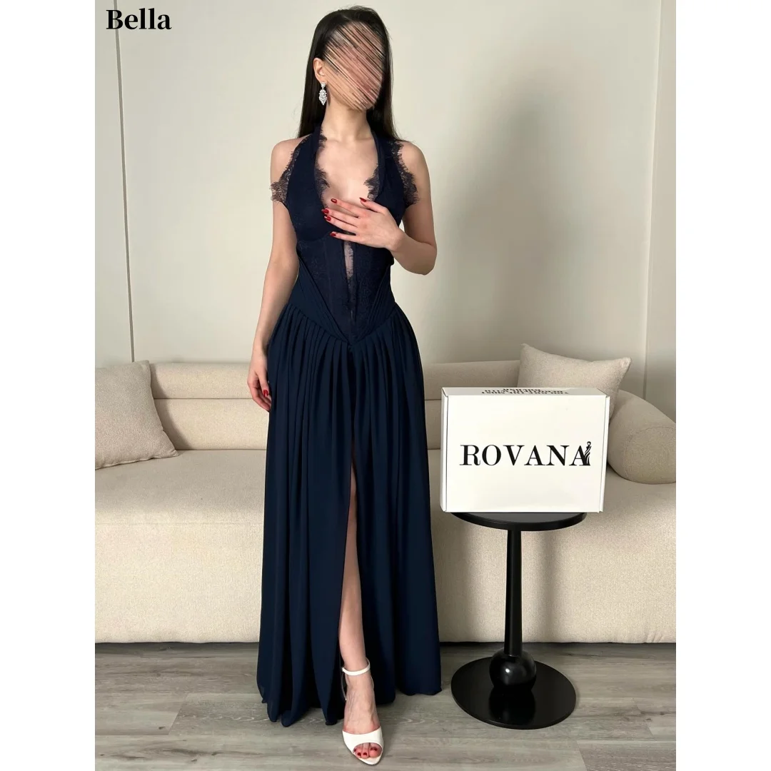 Bella Customized Navy Blue Chiffon Prom Dresses Elegant Halter Lace Mermaid vestidos de noche V-Neck Corset Formal Evening 2026
Bella Customized Navy Blue Chiffon Prom Dresses Elegant Halter Lace Mermaid vestidos de noche V-Neck Corset Formal Evening 2026
