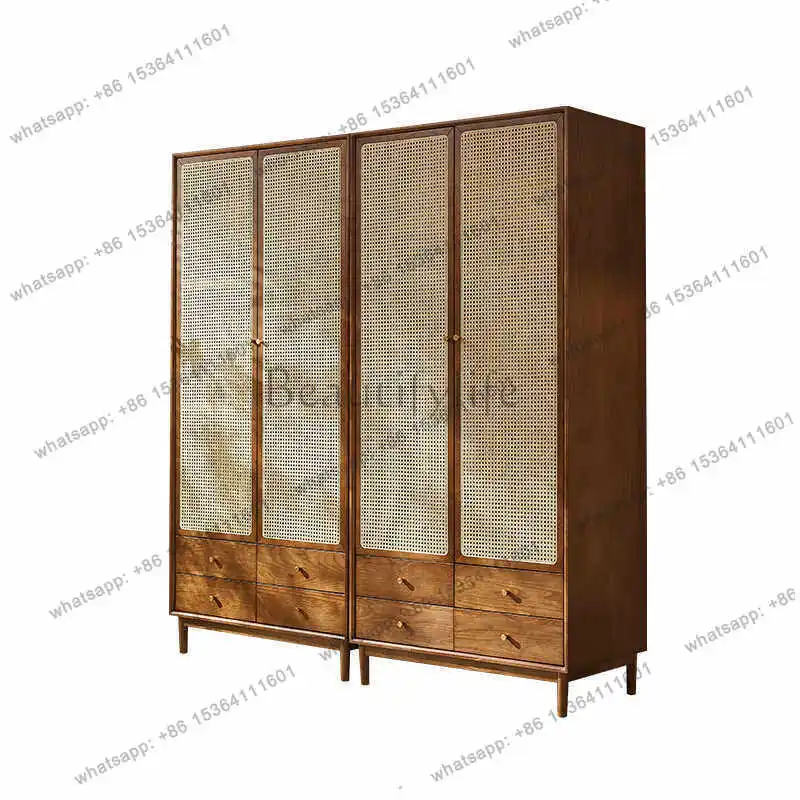 Nordic solid wood rattan wardrobe storage simple modern retro double door coat cabinet
Nordic solid wood rattan wardrobe storage simple modern retro double door coat cabinet