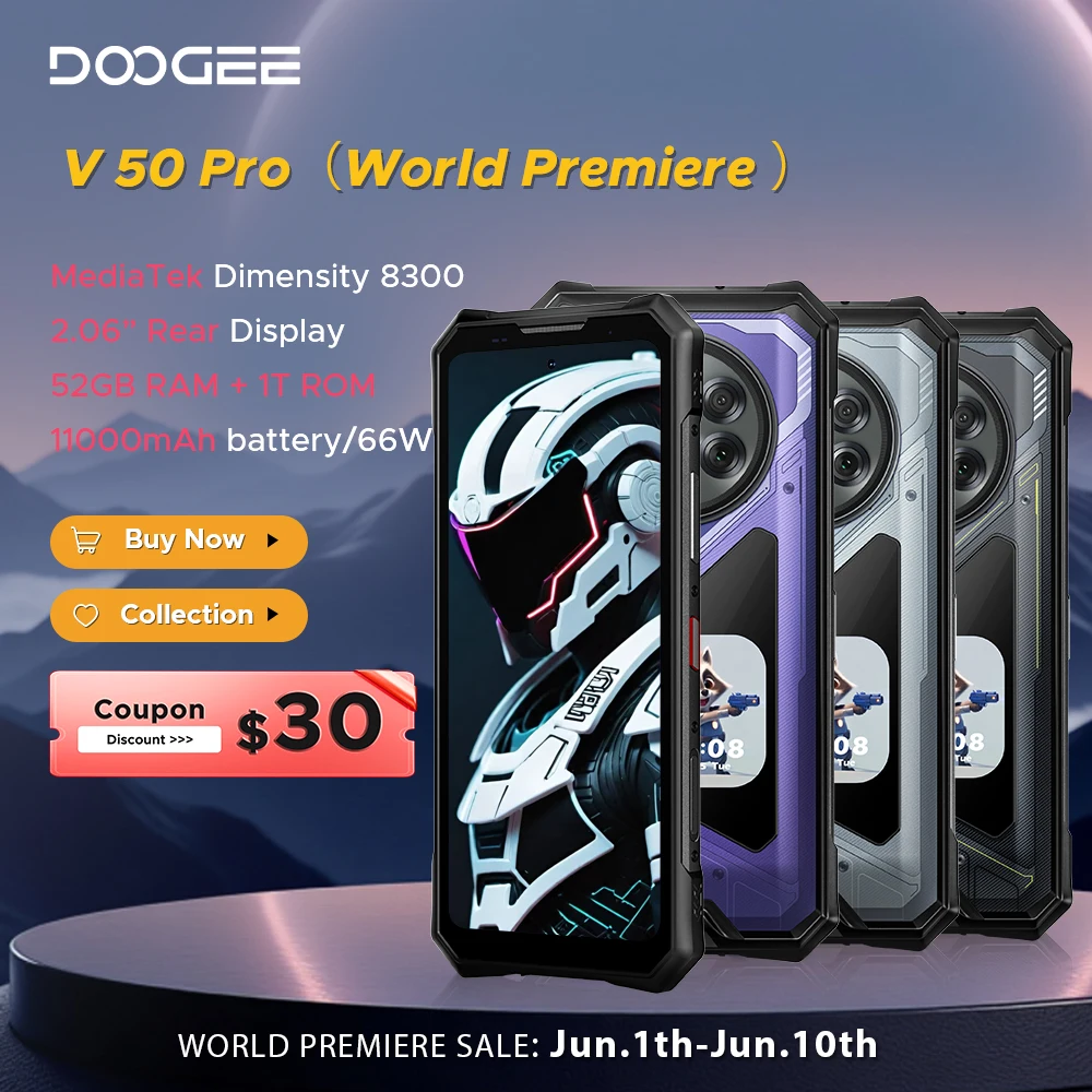 World Premiere DOOGEE V50 Pro Rugged Phone 52GB+1TB AI Pets Dimensity 8300 6.78" FHD+ 11000mAh 66W 200MP Camera Android 16 NFC
World Premiere DOOGEE V50 Pro Rugged Phone 52GB+1TB AI Pets Dimensity 8300 6.78" FHD+ 11000mAh 66W 200MP Camera Android 16 NFC