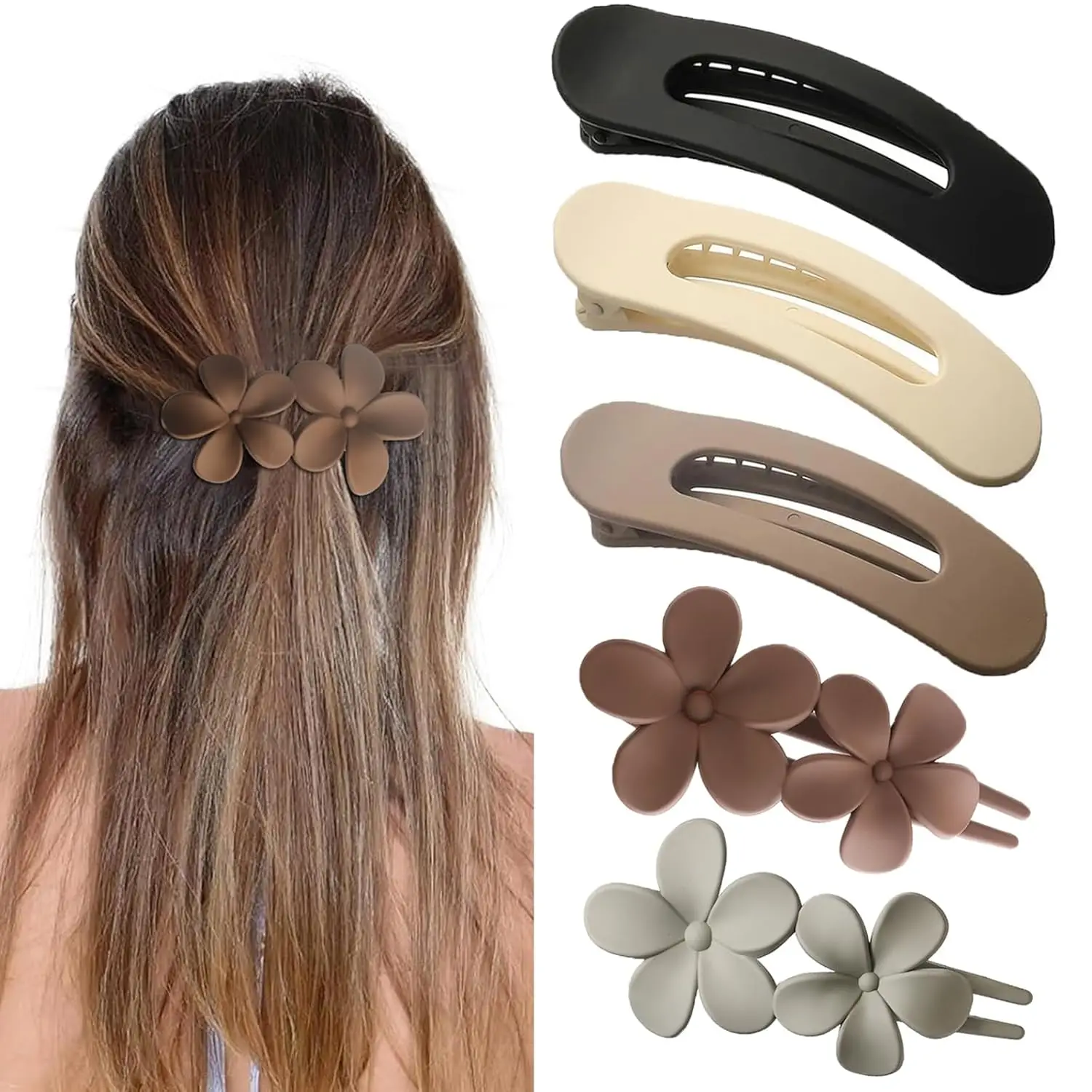 4.3 Inch Large Flat Hair Clips for Women, 2 Styles Matte Non-slip Barrettes, Brown & Grey
4.3 Inch Large Flat Hair Clips for Women, 2 Styles Matte Non-slip Barrettes, Brown & Grey