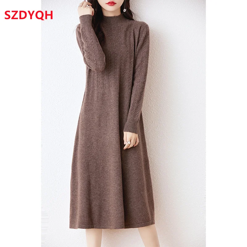 Hot Sale Women 100% Merino Wool Sweater Dress 2023 Autumn/Winter New Female Solid Warm Dresses Casual Basic Knitted Pullover
Hot Sale Women 100% Merino Wool Sweater Dress 2023 Autumn/Winter New Female Solid Warm Dresses Casual Basic Knitted Pullover