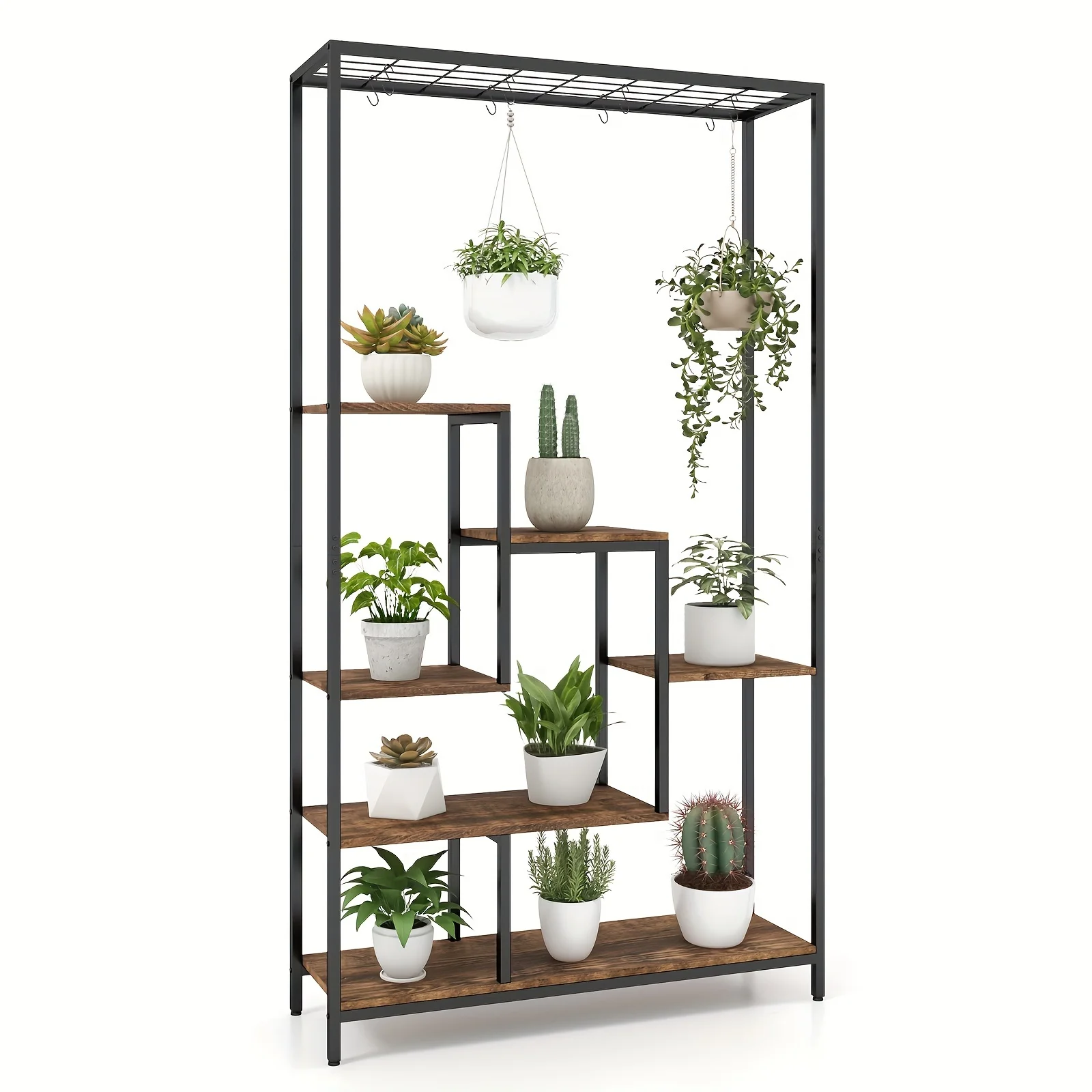 6-tier 71" Tall Plant Stand, W/ 10 Hanging Hooks & Wire Shelf for Multiple Plants
6-tier 71" Tall Plant Stand, W/ 10 Hanging Hooks & Wire Shelf for Multiple Plants