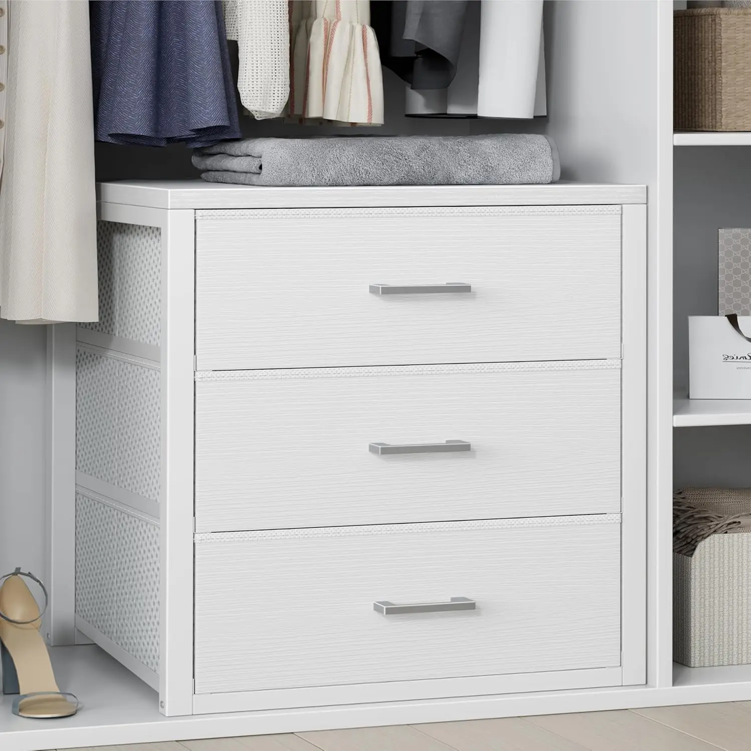 White 3-Drawer Dresser for Closet Organizers, Modern Bedroom and Dorm Storage Solution
White 3-Drawer Dresser for Closet Organizers, Modern Bedroom and Dorm Storage Solution