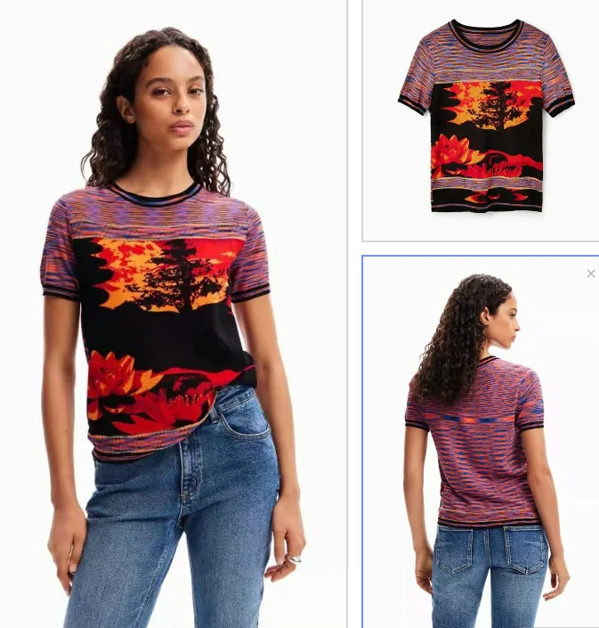 Foreign trade original single Spanish summer new color jacquard knitted short sleeve
Foreign trade original single Spanish summer new color jacquard knitted short sleeve