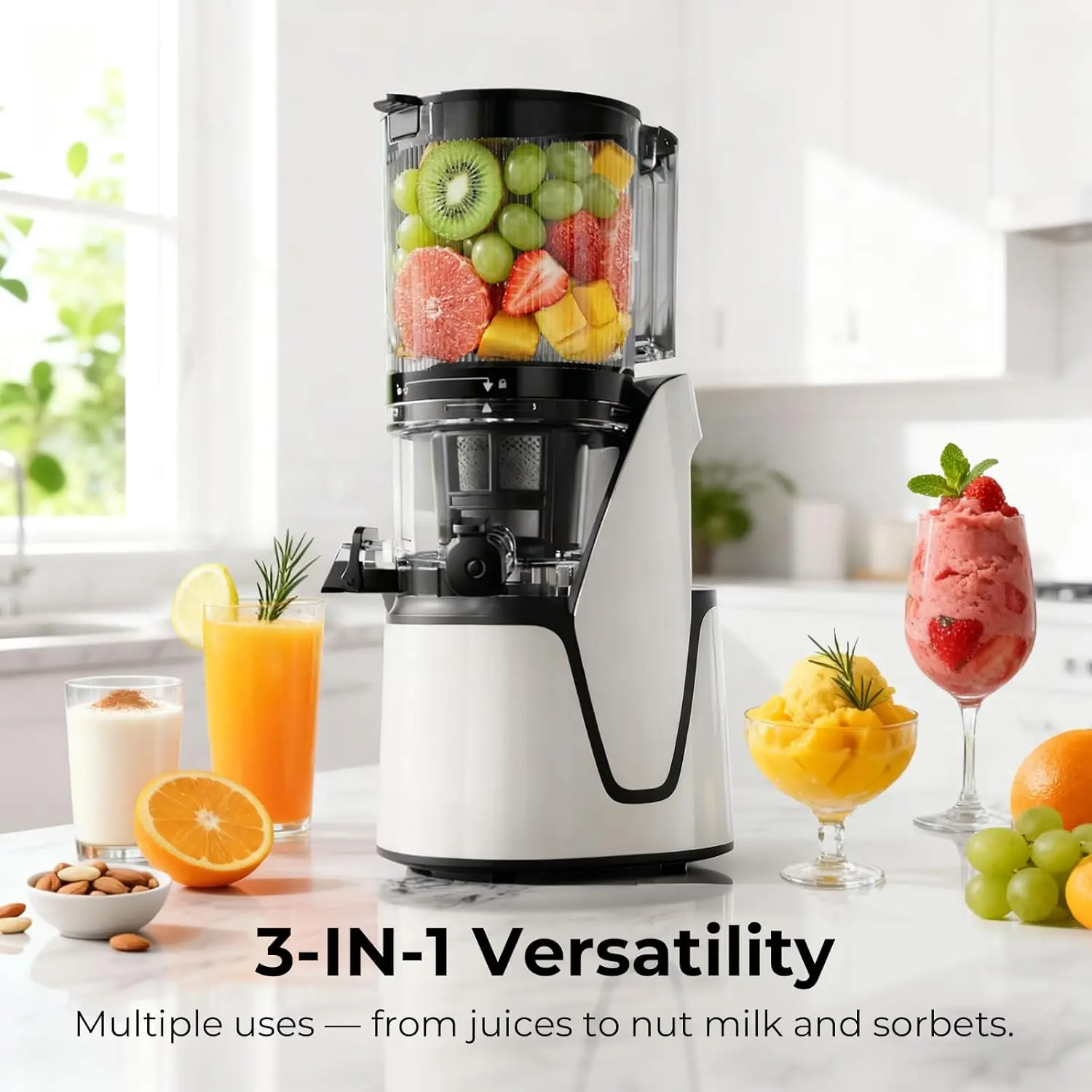 Juicer Machines, 3-in-1 Cold Press Juicer with 6.5" Extra Large Chute, 100oz Large Capacity, AC Motor, Makes Juice, Nut Milk & S
Juicer Machines, 3-in-1 Cold Press Juicer with 6.5" Extra Large Chute, 100oz Large Capacity, AC Motor, Makes Juice, Nut Milk & S