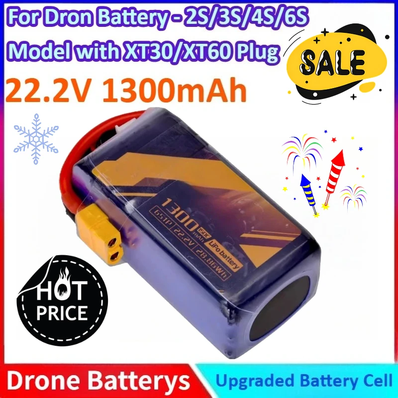 New 22.2V 1300mAh 5-inch FPV Racing Drone General-purpose Battery for 2S/3S/4S/6S Model Quality Guaranteed with XT30/XT60 Plug
New 22.2V 1300mAh 5-inch FPV Racing Drone General-purpose Battery for 2S/3S/4S/6S Model Quality Guaranteed with XT30/XT60 Plug