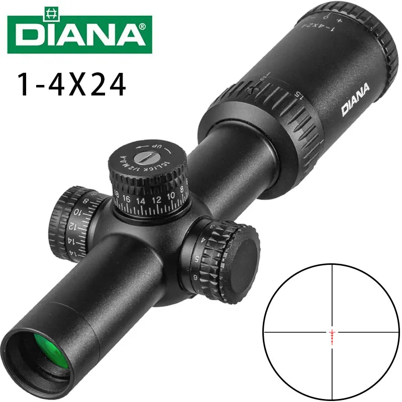 Оптический прицел для снайперской винтовки DIANA 1-4X24, с мишенью, вращающейся, охотничьей спиралью, тактическое зеркало с подсветкой
Оптический прицел для снайперской винтовки DIANA 1-4X24, с мишенью, вращающейся, охотничьей спиралью, тактическое зеркало с подсветкой